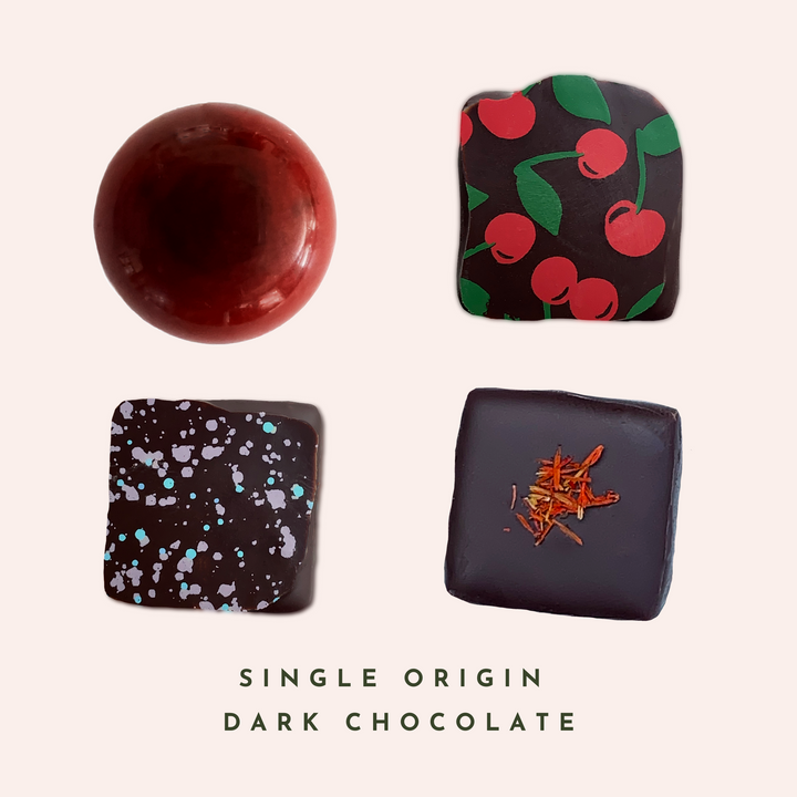 Single Origin Dark Chocolate Flavors - Brandy Old Fashioned, Door County Cherry, Earl Grey Lavender, Earl Grey