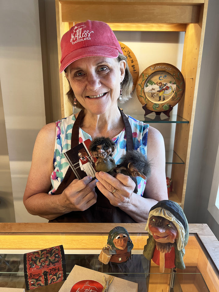 Robyn Kitson loves bringing out her Norwegian Trolls from Grandma Leah to display at Driftless Chocolates in Mount Horeb.