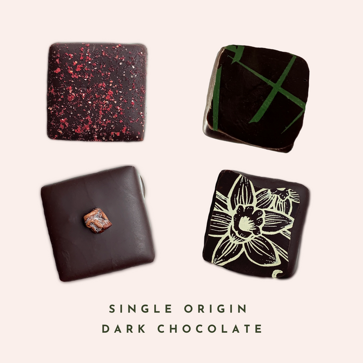 Single Origin Dark Chocolate Flavors - Raspberry, Rosemary, Super Dark, Vanilla